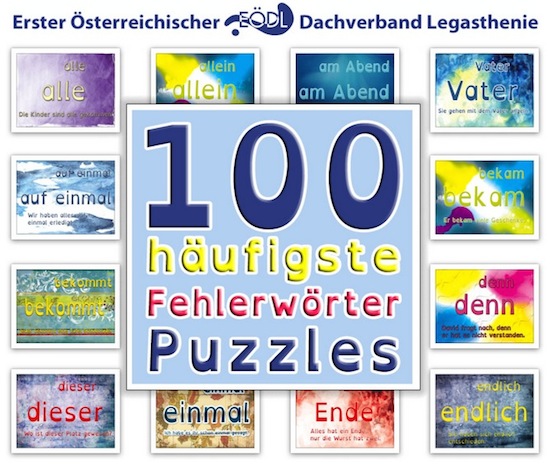 Wortpuzzles, Die 100 häuftigsten Fehlerwörter, Rechtschreibung, Legasthenie, Legasthenietraining, AFS-Methode, EÖDL, Kinder, lernen, Puzzles, Lernpuzzles, lernen