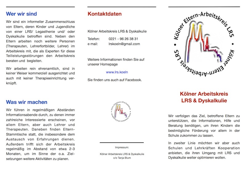 Kölner Arbeitskreis LRS und Dyskalkulie, Legasthenie, Dyskalkulie, Eltern, Arbeitskreis, Köln