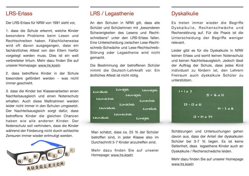 Kölner Arbeitskreis LRS und Dyskalkulie, Legasthenie, Dyskalkulie, Eltern, Arbeitskreis, Köln