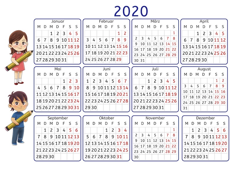 Kalender 2020 mit Übungen