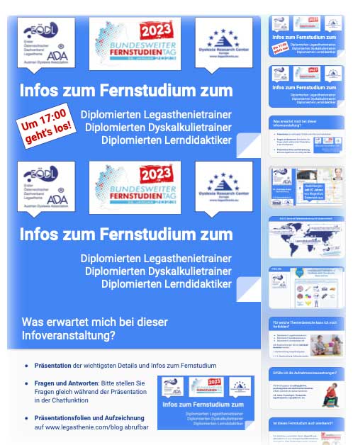 Fernstudientag 2023: Infos zu Legasthenietrainer, Dyskalkulietrainer & Lerndidaktikerfernstudium